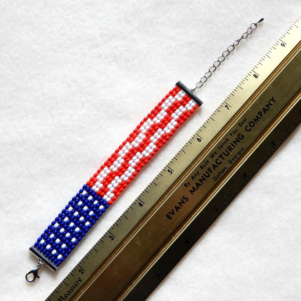 American flag USA bead bracelet, handmade, adjustable length, U.S. patriotic - Picture 5 of 5